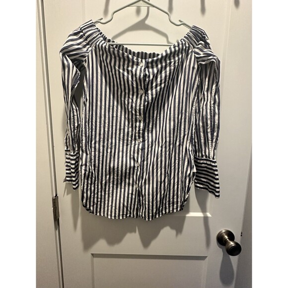 Women’s RAG & BONE | off the shoulder striped Cotton Blue White top XS USA - Picture 1 of 6